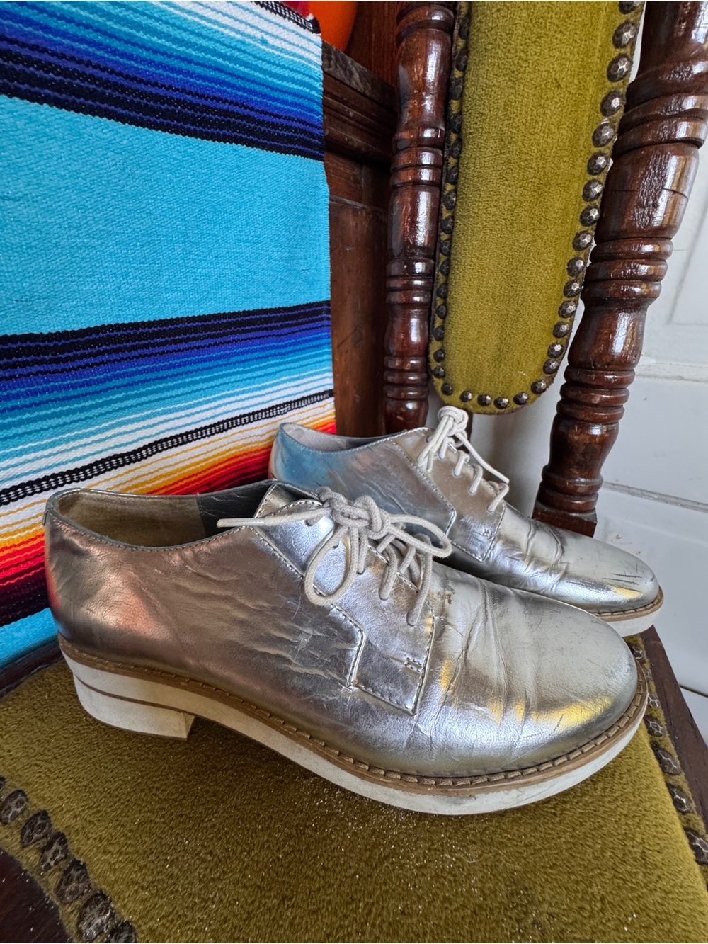 Senso Diffusion Metallic Silver Lace-Up Oxford Shoes
